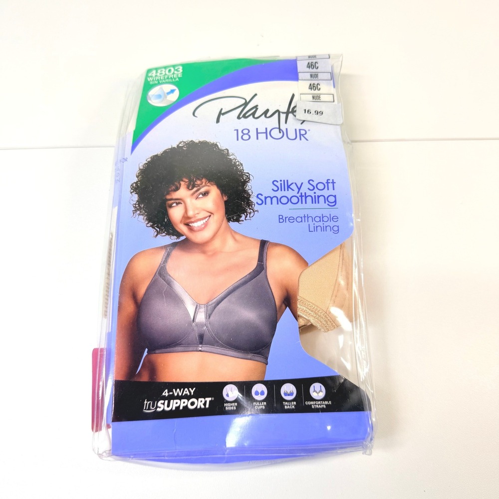 Playtex 18 Hour Silky Soft Smoothing Bra Women 46C Nude Wirefree 4803 Smoothing